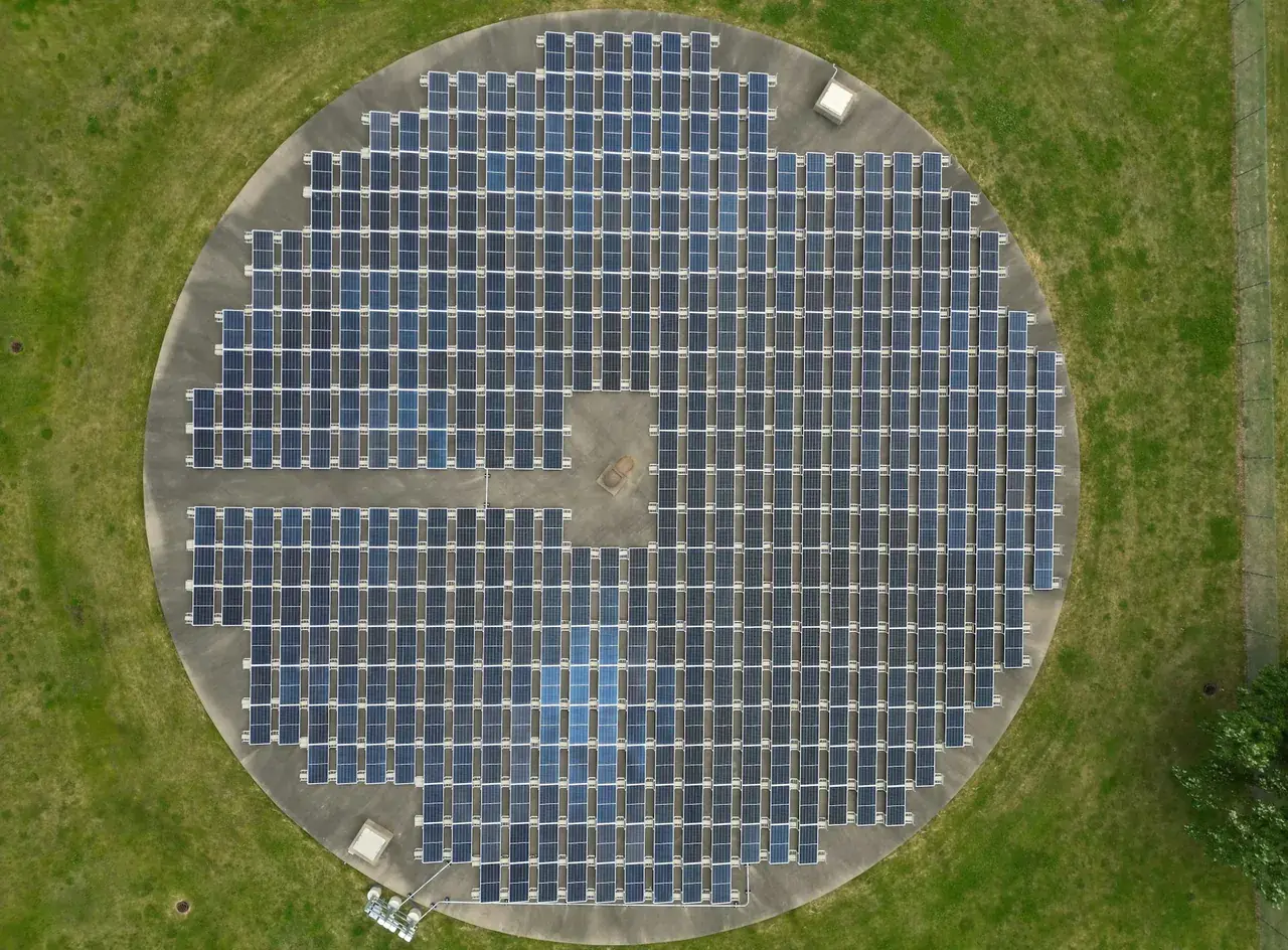 Solar panels at sunset