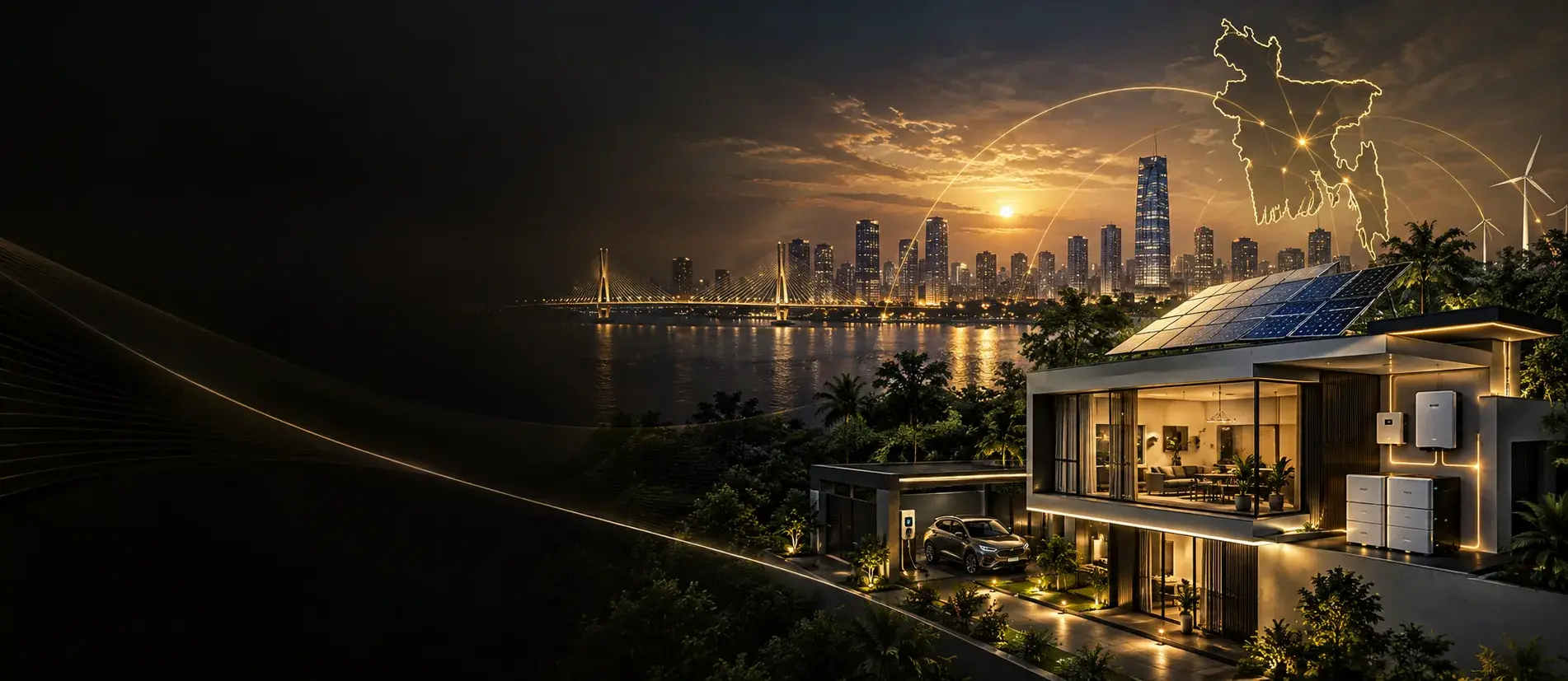 Solar-powered home in Bangladesh at sunset